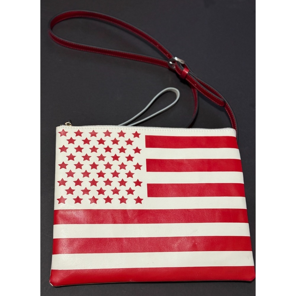 3am Forever Crossbody Purse USA Flag Red White Adjustable Accent Zip Top Bag